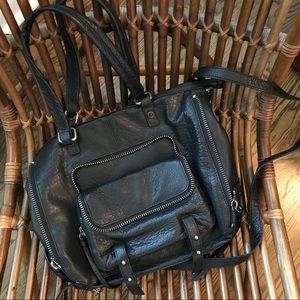 Boho Black leather bag with zippers